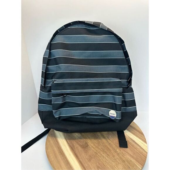 Roxy Sugar Baby Double Striped Blue Canvas Backpack Back Pack - Picture 1 of 12